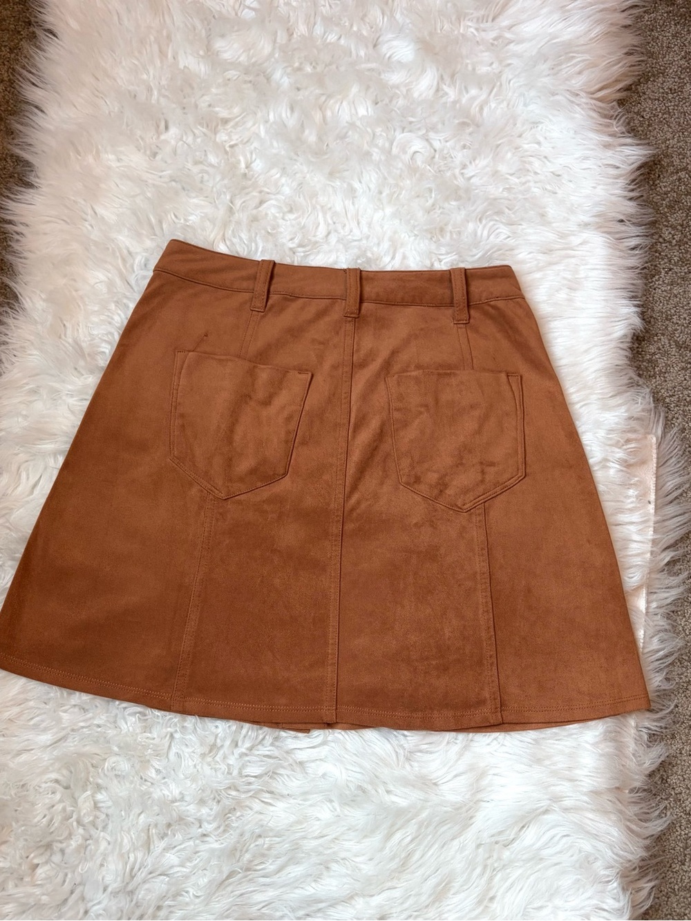Brown Faux Suede Button-Front A-Line Mini Skirt - Picture 2 of 3